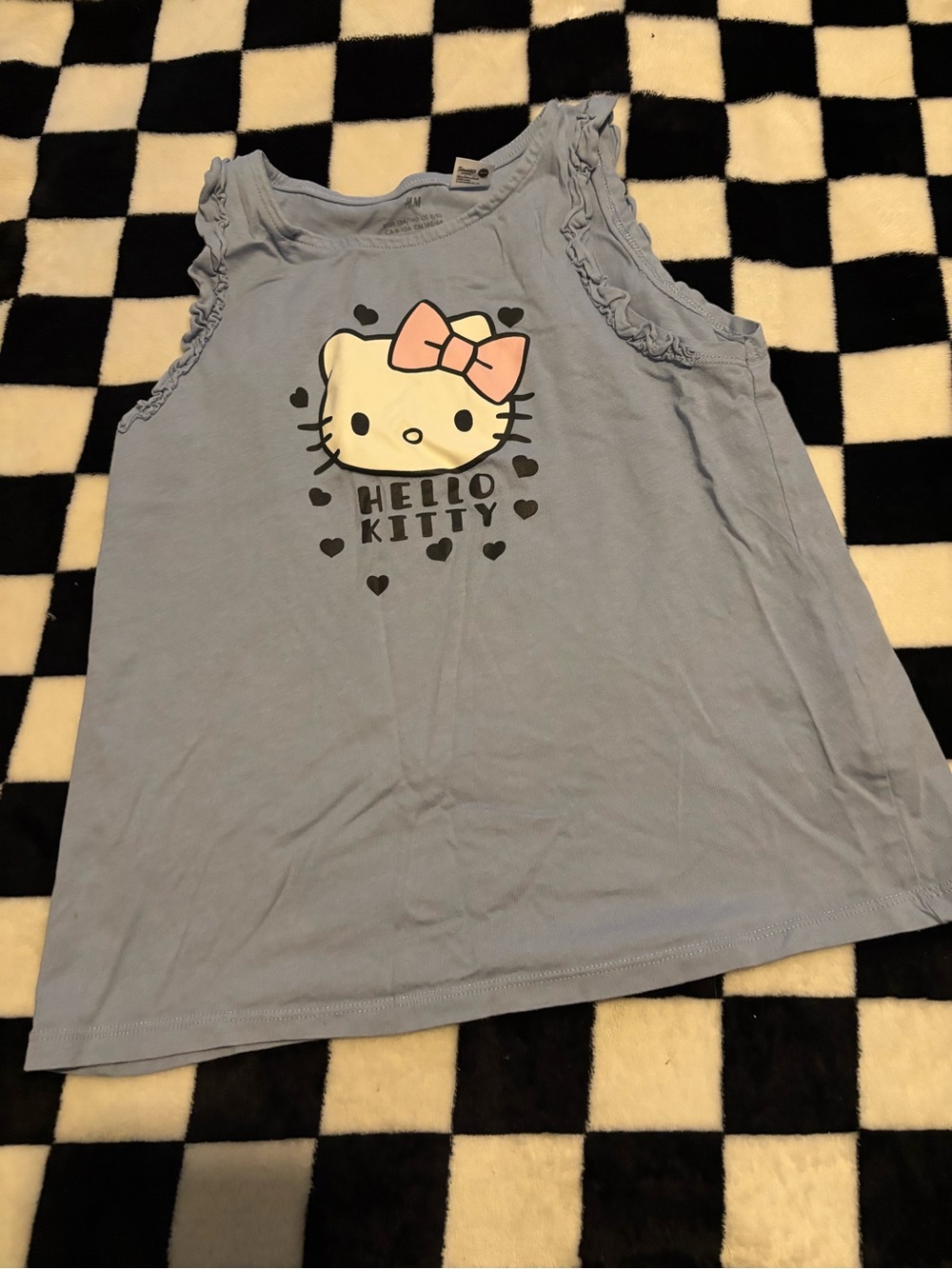 Girls size 8 H&M Light Blue Hello Kitty Ruffle Tank with Pink Bow